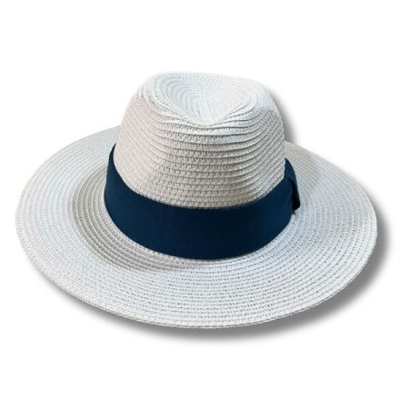 Mũ cói Fedora dáng cao – viền đen/xanh cá tính - Mũ cói nam MC3-H1