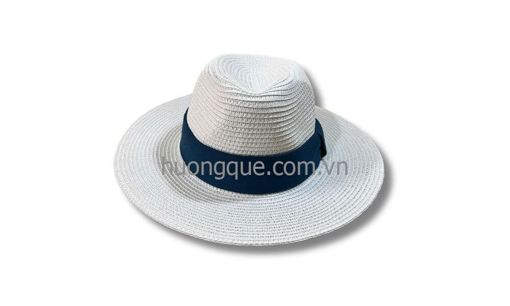 Mũ cói Fedora dáng cao – viền đen/xanh cá tính - Mũ cói nam MC3-H1