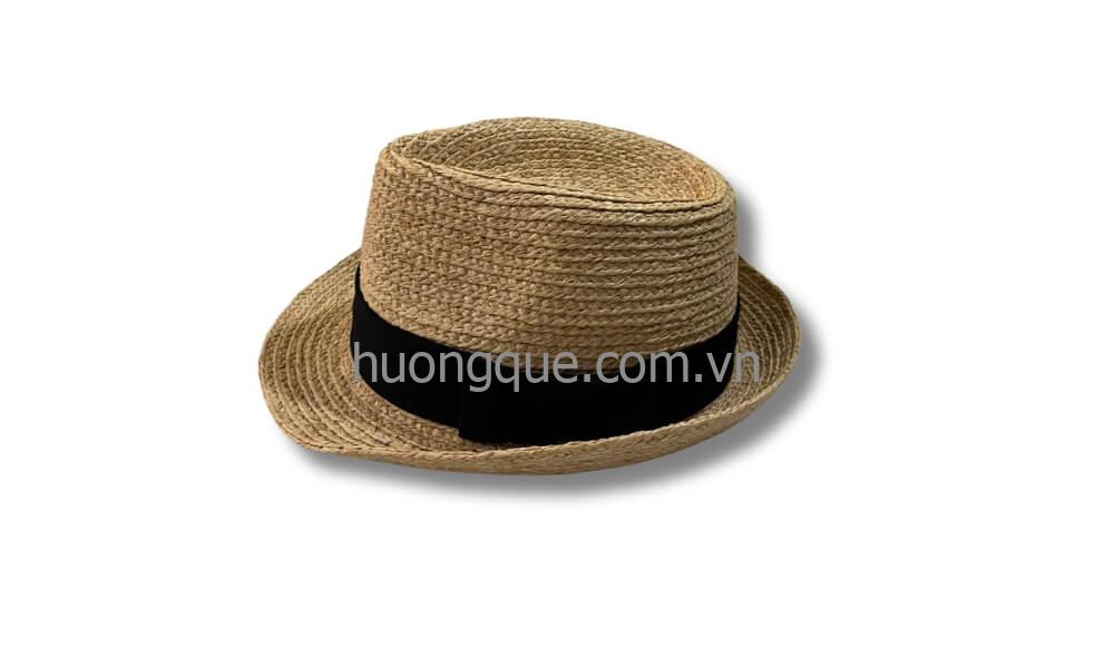 Mũ cói nam MC6-R1 – Panama dáng chuẩn, viền đen bản lớn